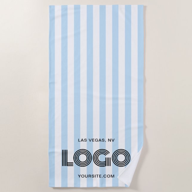 Serviette De Plage Baby Blue and White Classic Stripe Logo (Devant)