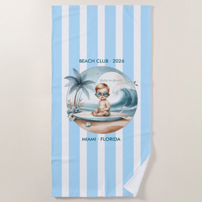 Serviette De Plage Baby on Board Beach Club Baby Shower (Devant)