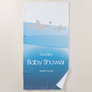 Serviette De Plage Baby shower bleu requin