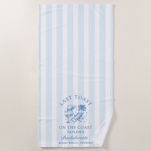 Serviette De Plage Bachelorette Côtière Moderne Cocktail Party Blue B (Devant)