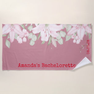 Serviette De Plage Bachelorette florale blanche rose personnalisée
