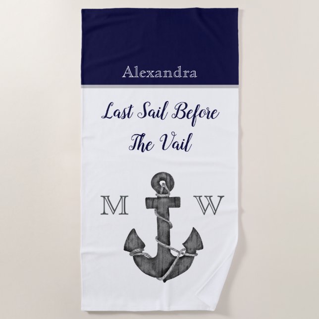 Serviette De Plage Bachelorette nautique Ancre florale Marine Dernièr (Devant)