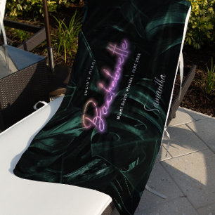 Serviette De Plage Bachelorette Palmiers Tropicaux Neon   Monogramme
