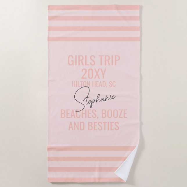 Serviette De Plage Bachelorette Peach Pink Pastel Besties Voyage (Devant)
