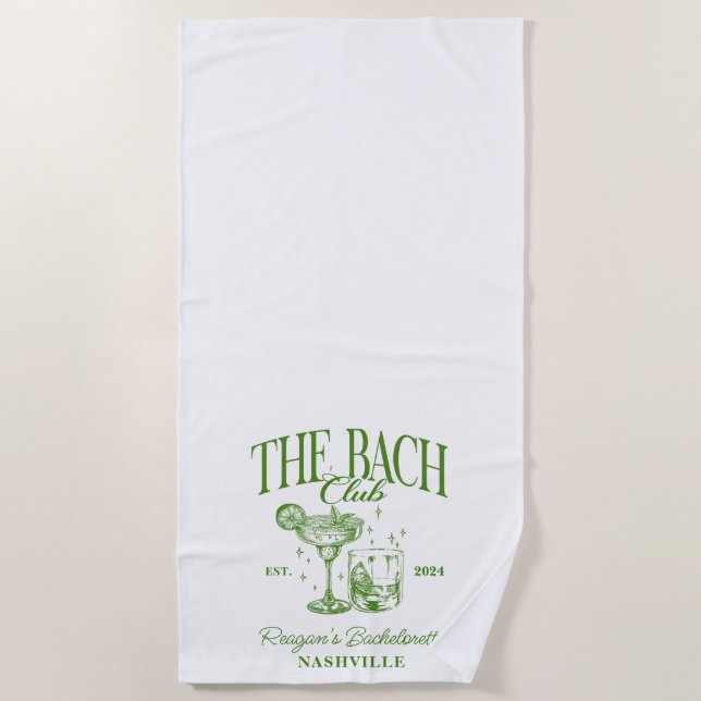 Serviette De Plage Bachelorette personnalisée Retro Cocktail Vert (Devant)