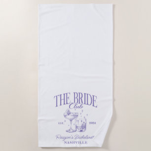 Serviette De Plage Bachelorette Retro Cocktail Purple Bride