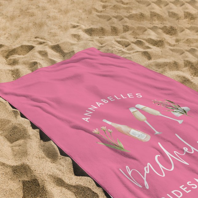 Serviette De Plage bachelorette rose caisson cocktail floral élégant (Créateur téléchargé)