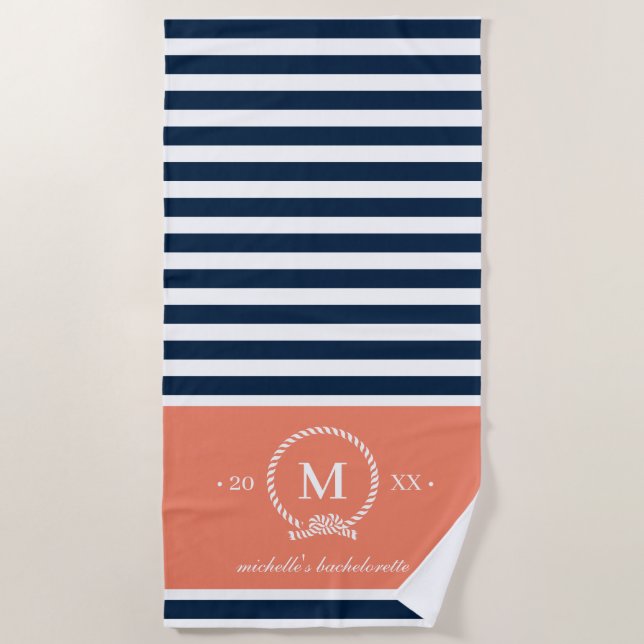 Serviette De Plage Bachelorette Saumon bleu rose (Devant)