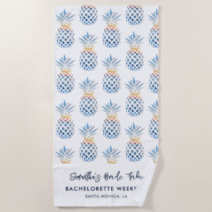 Serviette De Plage Bachelorette Week-end Ananas Bleu Blanc