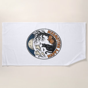 Serviette De Plage Badge Chat de Halloween Vintage Fantôme Clair de L