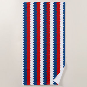 Serviette De Plage Baguette ondulée rouge, blanc et bleu