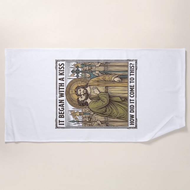 Serviette De Plage Baiser de trahison biblique vintage (Devant)