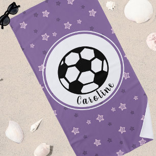 Serviette De Plage Bal de soccer mignon Purple Nom de la fille Person