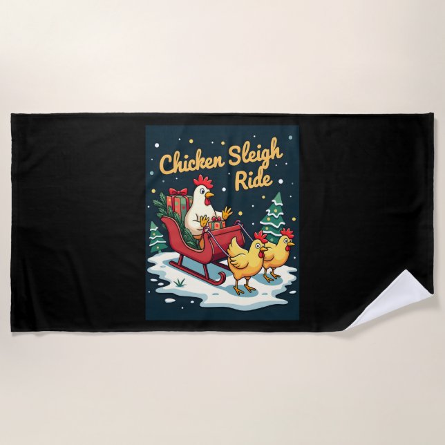 Serviette De Plage Balade en traîneau de poulet (Devant)