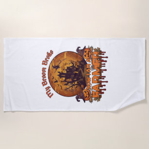 Serviette De Plage Balai Brisé Ferme Halloween Sorcière Maison Hantée