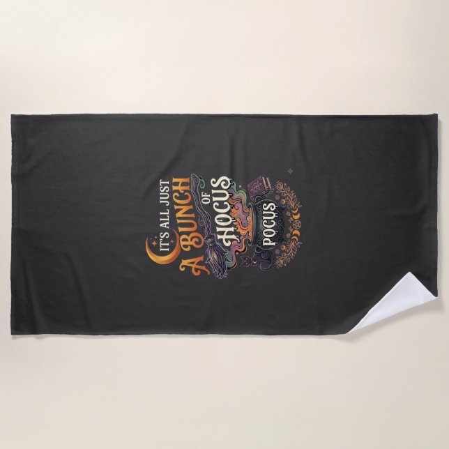 Serviette De Plage Balai de sorcière Hocus Pocus Chat noir Chaudron m (Devant)