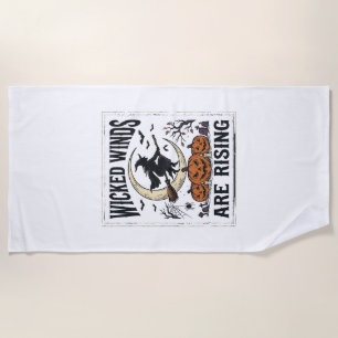 Serviette De Plage Balai de sorcière vintage Halloween Citrouille Lun