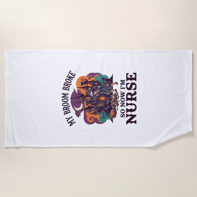 Serviette De Plage Balai Infirmière Brisée Halloween Sorcière Maison  (Devant)