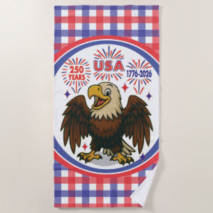 Serviette De Plage Bald Eagle avec Fireworks - USA 250 ans 1776-2026