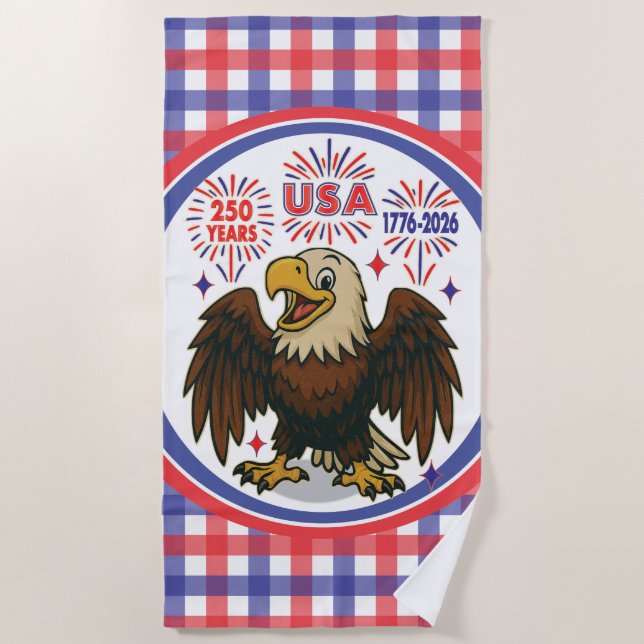 Serviette De Plage Bald Eagle avec Fireworks - USA 250 ans 1776-2026 (Devant)