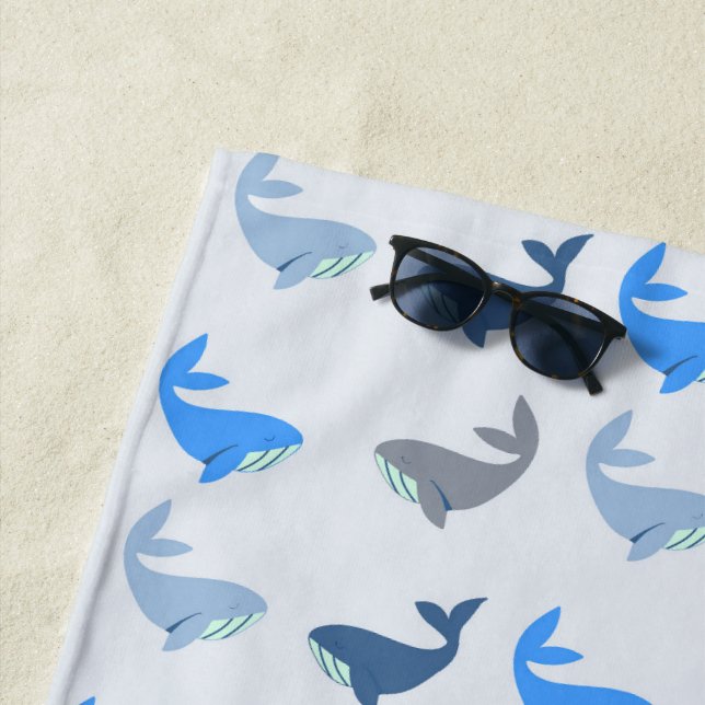 Serviette De Plage Baleine moderne mignonne Motif illustré bleu (En situation)