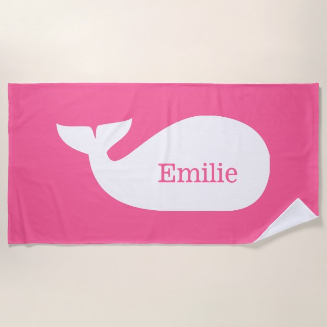 Serviette De Plage Baleine rose Whimsical Personnalisée Enfants (Devant)