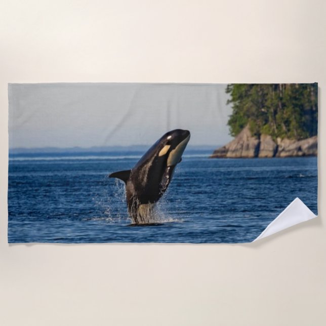 Serviette De Plage Baleine tueuse qui atteint l'océan (Devant)