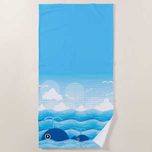 Serviette De Plage Baleines et vagues Bleu océanique