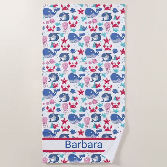 Serviette De Plage Baleines Monogramme Enfants (Devant)