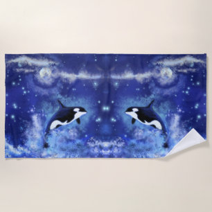 Serviette De Plage Baleines tueuses en Pleine lune - Miroir - Dessin