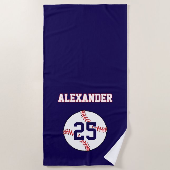 Serviette De Plage Balle de baseball | Nom et numéro (Devant)