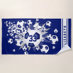 Serviette De Plage balle de football bleu souffle son nom maillot num