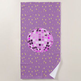 Serviette De Plage Balle Disco moderne rose rétro violet