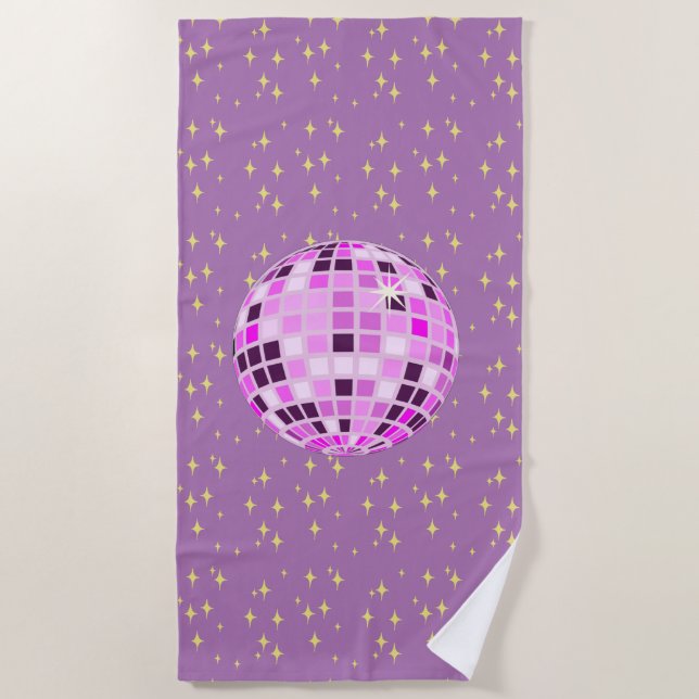 Serviette De Plage Balle Disco moderne rose rétro violet (Devant)