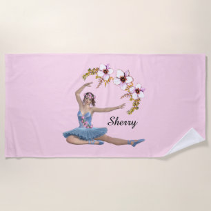 Serviette De Plage Ballerina en bleu rose personnel