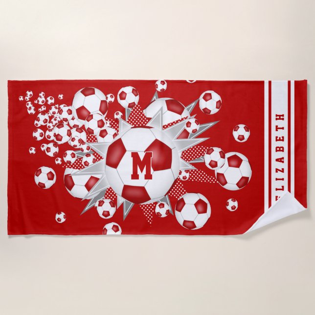 Serviette De Plage ballon de football rouge soufflé avec filles nom p (Devant)