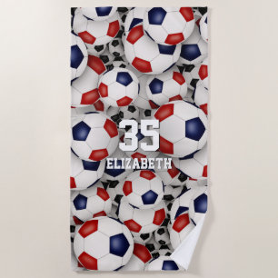 Serviette De Plage ballons de football bleu rouge fun sport motif