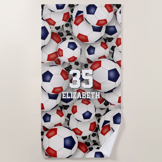 Serviette De Plage ballons de football bleu rouge fun sport motif (Devant)
