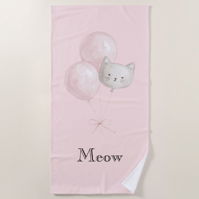 Serviette De Plage Ballons Rose Pâle Chat  (Devant)