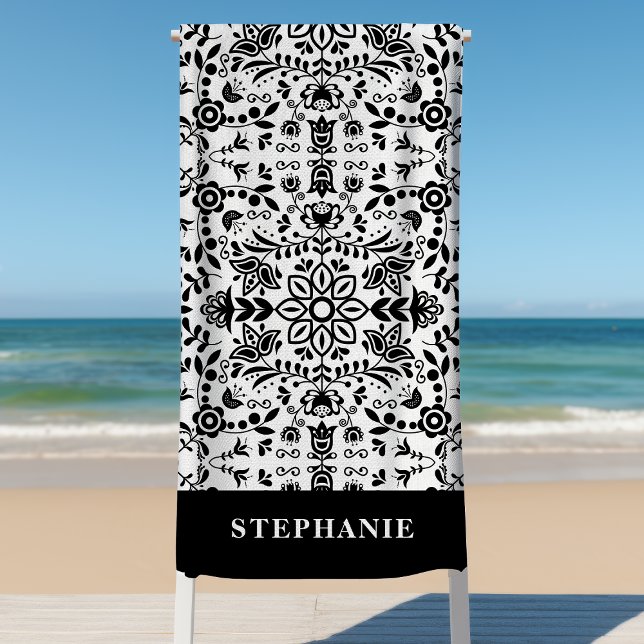 Serviette De Plage Bandanna Scandinave Mignonne Noir Et Blanc (Créateur téléchargé)