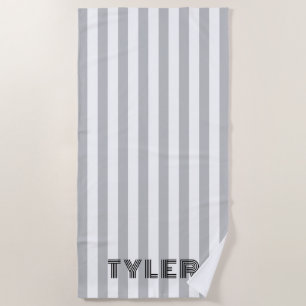 Serviette De Plage Bande classique de cabane gris noir et blanc