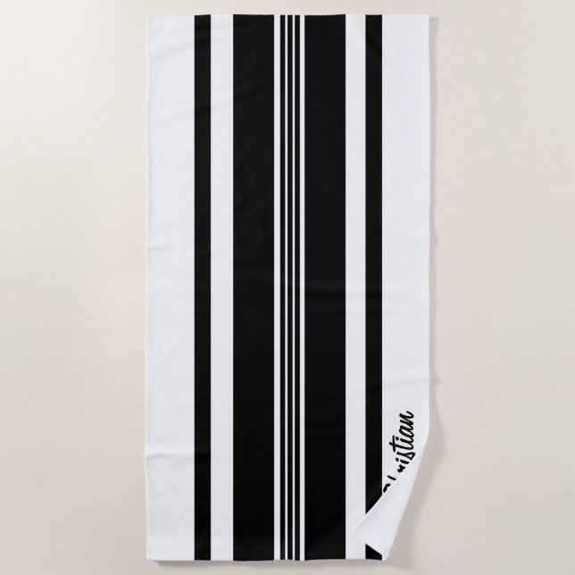 Serviette De Plage Bande de course moderne noire personnalisée (Devant)
