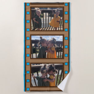 Serviette De Plage Bande de film rétro Ajouter jusqu'à 3 photos Bleu