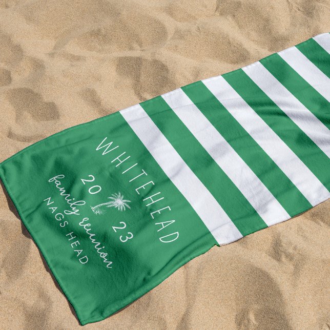 Serviette De Plage Bande de palme marine Kelly Monogramme vert (Créateur téléchargé)