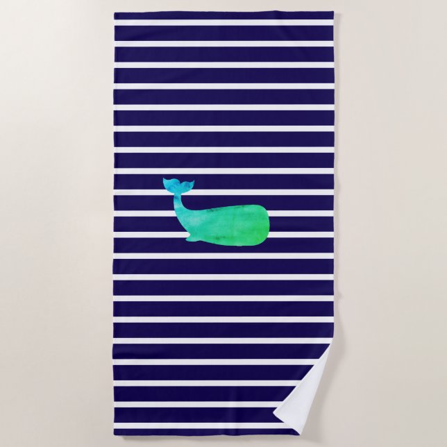 Serviette De Plage Bande nautique de baleine (Devant)