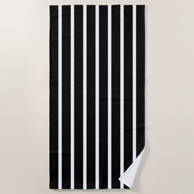 Serviette De Plage Bande noire et blanche moderne (Devant)