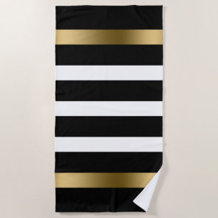 Serviette De Plage Bandes blanches et noires Accents or motif