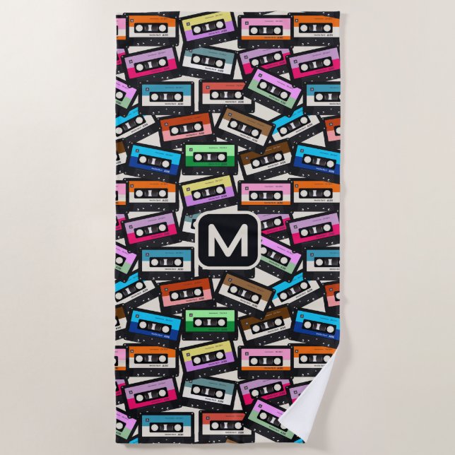 Serviette De Plage Bandes cascade monographique rétro personnalisées (Devant)