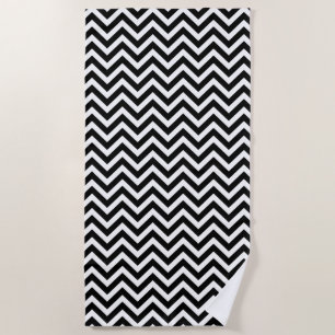 Serviette De Plage Bandes Chevron de taille moyenne noire et blanche