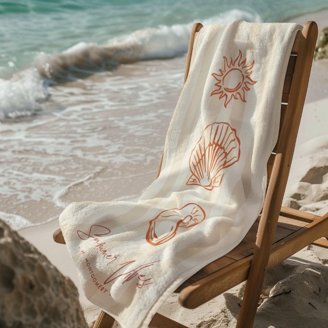 Serviette De Plage Bandes Côtières | Dolce Vita Vibes d'Été Monogramm (Créateur téléchargé)